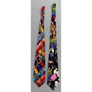Nicole Miller Lot of 2 Neck Ties Basketball & Baseball Silk Ties All Over Print